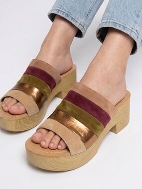 Matiko Anthropologie Multicolor Suede & Metallic Block Heel Platform Sandals